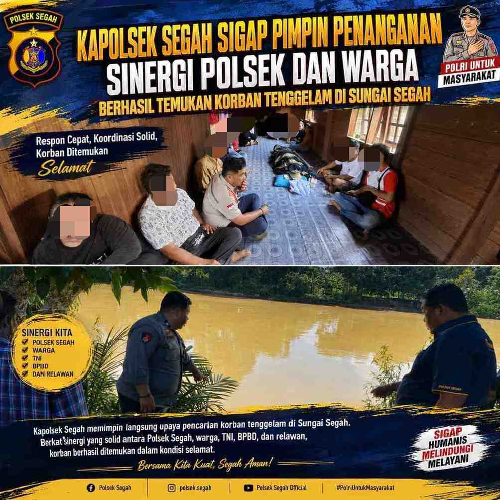 Kapolsek Segah Sigap Pimpin Penanganan, Sinergi Polsek dan Warga Berhasil Temukan Korban Tenggelam di Sungai Segah