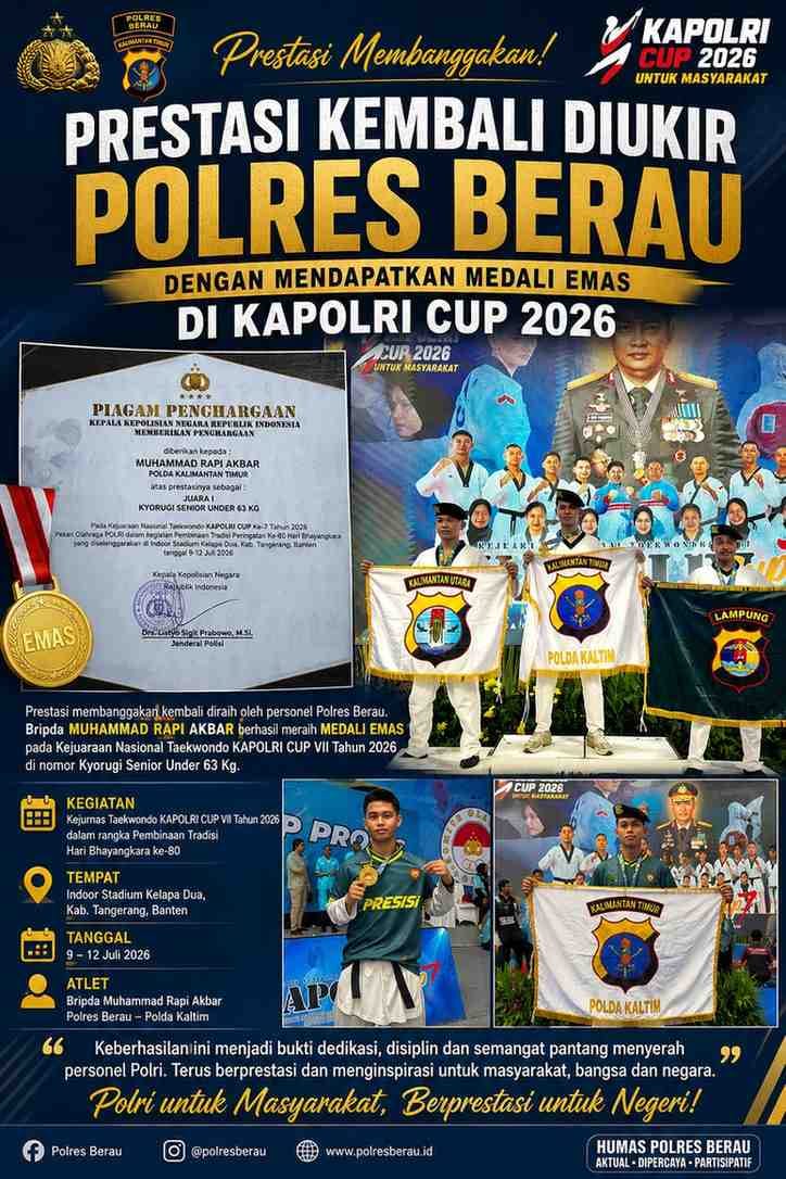 Prestasi kembali diukir oleh Polres Berau Dengan Mendapatkan  Mendali Emas Di Kapolri Cup 2026