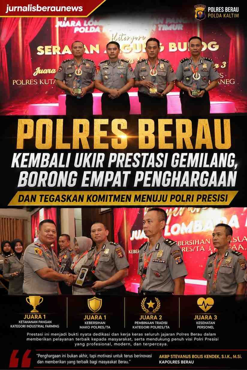 Polres Berau Kembali Ukir Prestasi Gemilang, Borong Empat Penghargaan dan Tegaskan Komitmen Menuju Polri Presisi