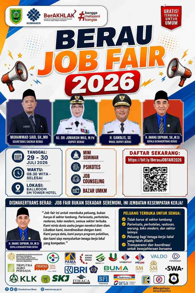 Berau Job Fair 2026 Resmi Digelar, Kepala Disnakertrans Anang Saprani Ajak Masyarakat Raih Peluang Kerja